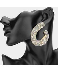Fashnzfab - Oversized Bling Rhinestone Studded Twisted Open Teardrop Evening Hoop Earrings - Lyst