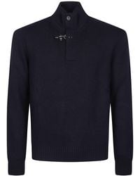 Fay - Ribbed High Collar Buttoned Virgin Wool Turtleneck Sweater - Lyst