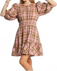 Umgee - Round Neck Plaid Dress - Lyst