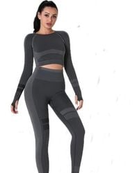 TRUEDAMES - Seamless Long Sleeve Solid Yoga Set - Lyst