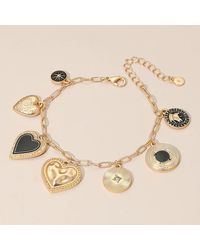 Fashnzfab - Enamel Heart Coin Medallion Charm Station Paperclip Chain Bracelet, Matte - Lyst