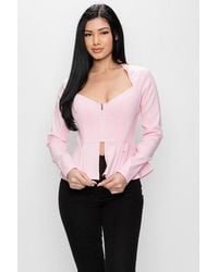 TRUEDAMES - Long Sleeve Ruffle Zip-Up Jacket - Lyst