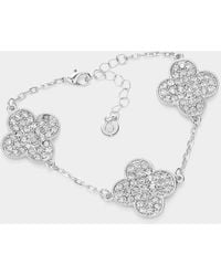 Fashnzfab - Triple Stone Paved Quatrefoil Link Bracelet Clear, Rhodium - Lyst