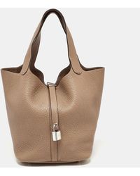 Hermès - Taupe Taurillon Clemence Leather Picotin Lock 22 Bag - Lyst