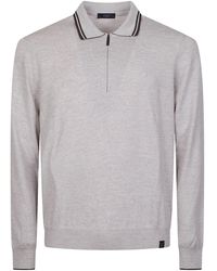 Fay - Half Zip Polo Collar Striped Virgin Wool Sweater - Lyst