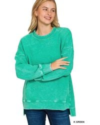 TRUEDAMES - Full Size Acid Washed Double Ribbed Hi-Low Sweatshirt Plus Size - Lyst