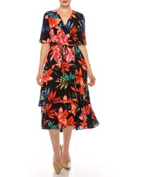 Maison Tara - Floral Illusion Wrap Midi Dress - Lyst
