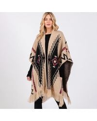 TRUEDAMES - Fuzzy Aztec Pattern Tassel Knit Ruana Poncho - Lyst
