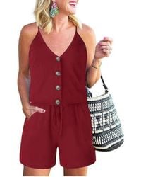 TRUEDAMES - Button Sleeveless Spaghetti Strap Cami Romper - Lyst