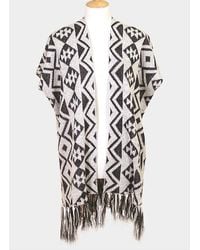 TRUEDAMES - Geometric Pattern Fringe Edge Angora Poncho - Lyst