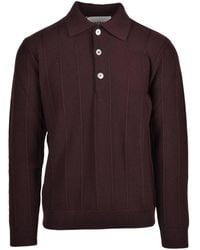 Amaranto - Wool Ribbed Knit Polo Shirt - Lyst