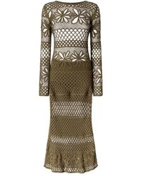 Pinko - Long Open-Work Crochet Dress With Diamond And Floral Patterns - Lyst