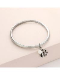 Fashnzfab - C- Initial Initial Monogram Pearl Charm Bangle Bracelet Burnished - Lyst