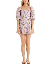 RUMER - Lilac Floral Linen Mini Dress - Lyst