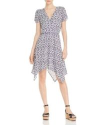 Aqua - Floral Print Faux Wrap Midi Dress - Lyst