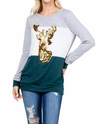 Acting Pro - Plus Christmas Reindeer Sequin Long Sleeve Top - Lyst