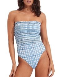 Seafolly - Check Shirred Bandeau One Piece - Lyst
