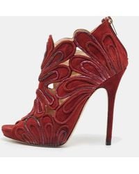 Jimmy Choo - Burgundy Suede Floral Cut Out Peep Toe Ankle Booties - Lyst