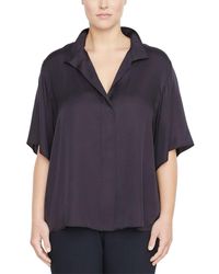 Vince - Plus Stand Collar Button Down Silk-blend Shirt - Lyst