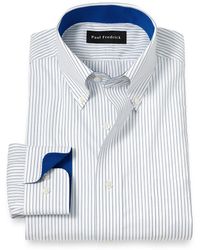 Paul Fredrick - Slim Fit Non-Iron Cotton Stripe Dress Shirt With Contrast Trim - Lyst