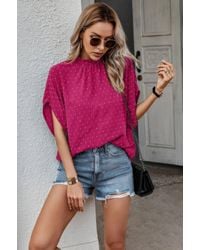 TRUEDAMES - Solid Swiss Dot Mock Neck Drop Shoulder Blouse - Lyst