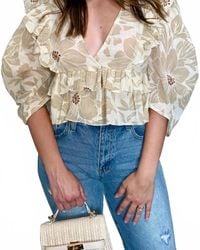 Olivaceous - Sweet Ruffle V-Neck Top - Lyst