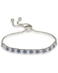 Suzy Levian - Sterling Silver Sapphire And Diamond Accent Adjustable Bolo Tennis Bracelet - Lyst
