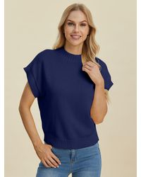 TRUEDAMES - Full Size Mock Neck Short Sleeve Sweater - Lyst