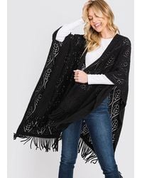 TRUEDAMES - Patterned Fringe Ruana Poncho - Lyst