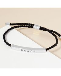 Fashnzfab - Dipped Grace Message Bar Pointed Rope Adjustable Cinch Pull Tie Bracelet Rhodium - Lyst
