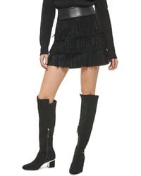 DKNY - Faux Leather Fringe Mini Skirt - Lyst