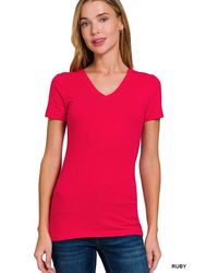 TRUEDAMES - Basic Cotton V-Neck Short Sleeve T-Shirt - Lyst
