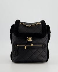 Chanel - Calfskin Quilted Leather And Shearling Backpack With Brushed Gold Hardware - Lyst