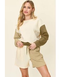 TRUEDAMES - Full Size Contrast Drop Shoulder Top And Shorts Set - Lyst