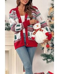TRUEDAMES - Christmas Print Knit Button Down Loose Cardigan - Lyst