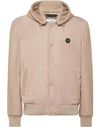 Philipp Plein - Nylon & Leather Varsity Bomber Hooded Jacket - Lyst
