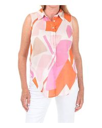 Charlie b - Printed Sleeveless Front Tie Cotton Shirt - Lyst