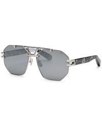 Philipp Plein - Sunglasses Aviator Full Rim, Palladium/ Havana Frame And Smoke Mirror Lens Spp077V523X - Lyst