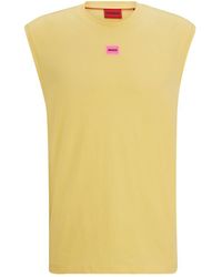 HUGO - Sleeveless Cotton-jersey T-shirt With Logo Label - Lyst