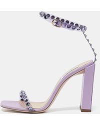 Sebastian Milano - Lilac Leather And Pvc Crystals Embellished Ankle Strap Sandals - Lyst