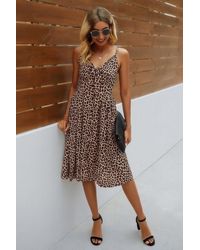 TRUEDAMES - V Neck Spaghetti Strap Leopard Cut Out Midi Dress - Lyst
