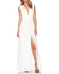 L'Agence - Long Deep V Pleated Dress In White - Lyst
