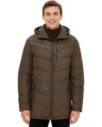 Infinity Leather - Leather Quilted Jacket Detachable Hood Puffer Winter Coat - Lyst