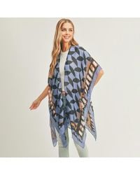 TRUEDAMES - Abstract Pattern Print Cover Up Kimono Poncho - Lyst
