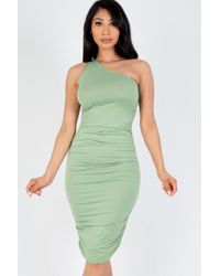TRUEDAMES - Sexy Solid Color Ruched One Shoulder Midi Bodycon Dress - Lyst