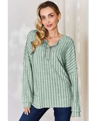 TRUEDAMES - Full Size Ribbed Half Button Long Sleeve T-Shirt - Lyst