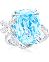 Suzy Levian - Sterling Gala Firework Elongated Cushion Cut Aqua & Cubic Zirconia Butterfly Ring - Lyst
