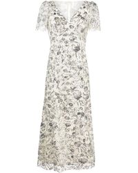 Self-Portrait - Champagne Sequinned Midi Dress - Lyst