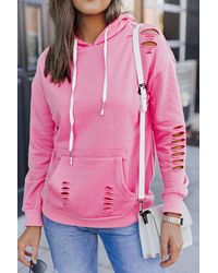 TRUEDAMES - Solid Ripped Hooded Sweatshirt With Kangaroo Pocket - Lyst