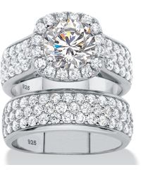 Palmbeach Jewelry - 4.43 Tcw Cubic Zirconia Platinum-Plated 2-Piece Halo Bridal Ring Set - Lyst
